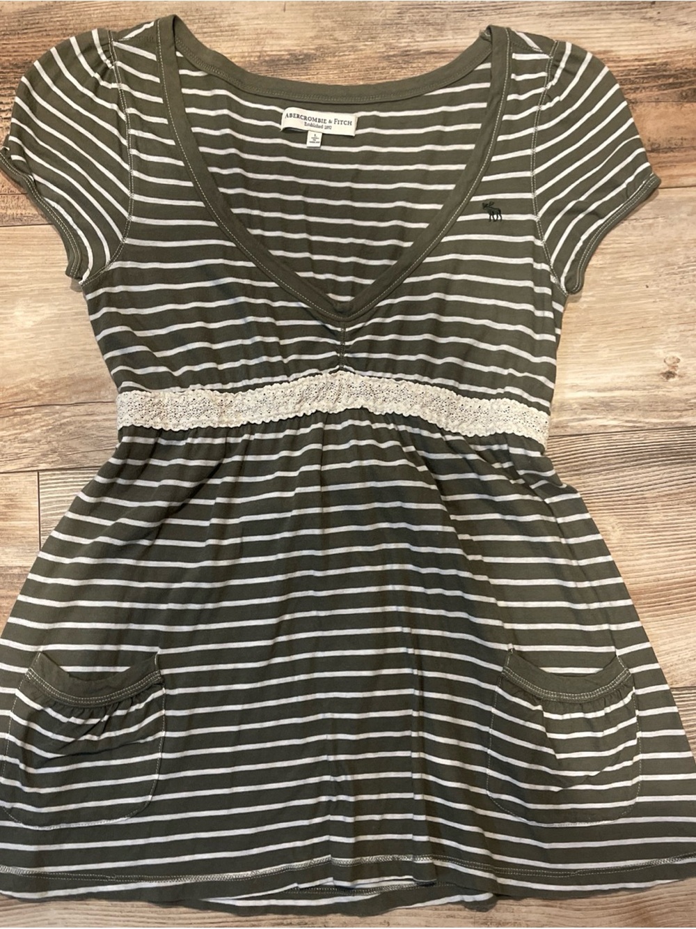 Abercrombie & Fitch Babydoll Top Striped Lace Bella Swan Y2K Prep Vintage